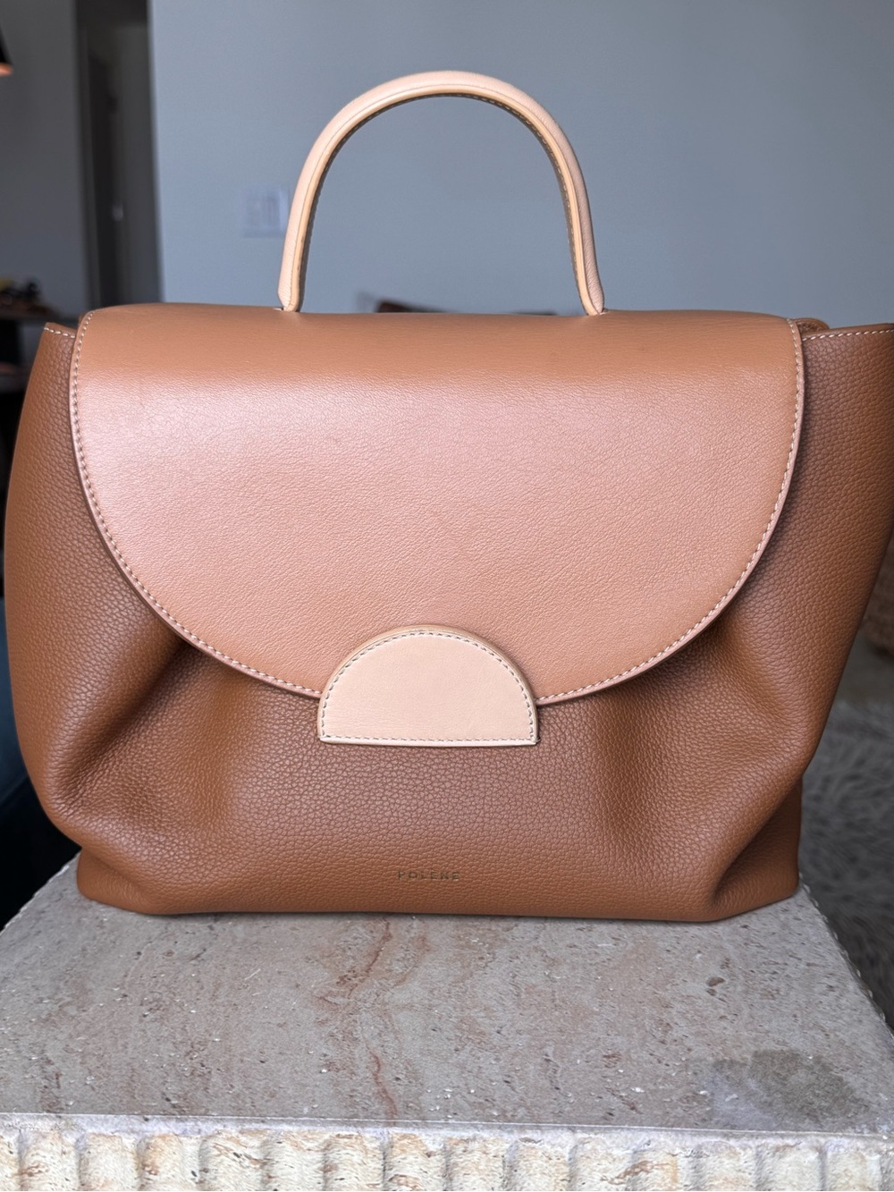 Polène Numéro Un Edition Trio Camel Pebbled Leather Top-Handle Satchel